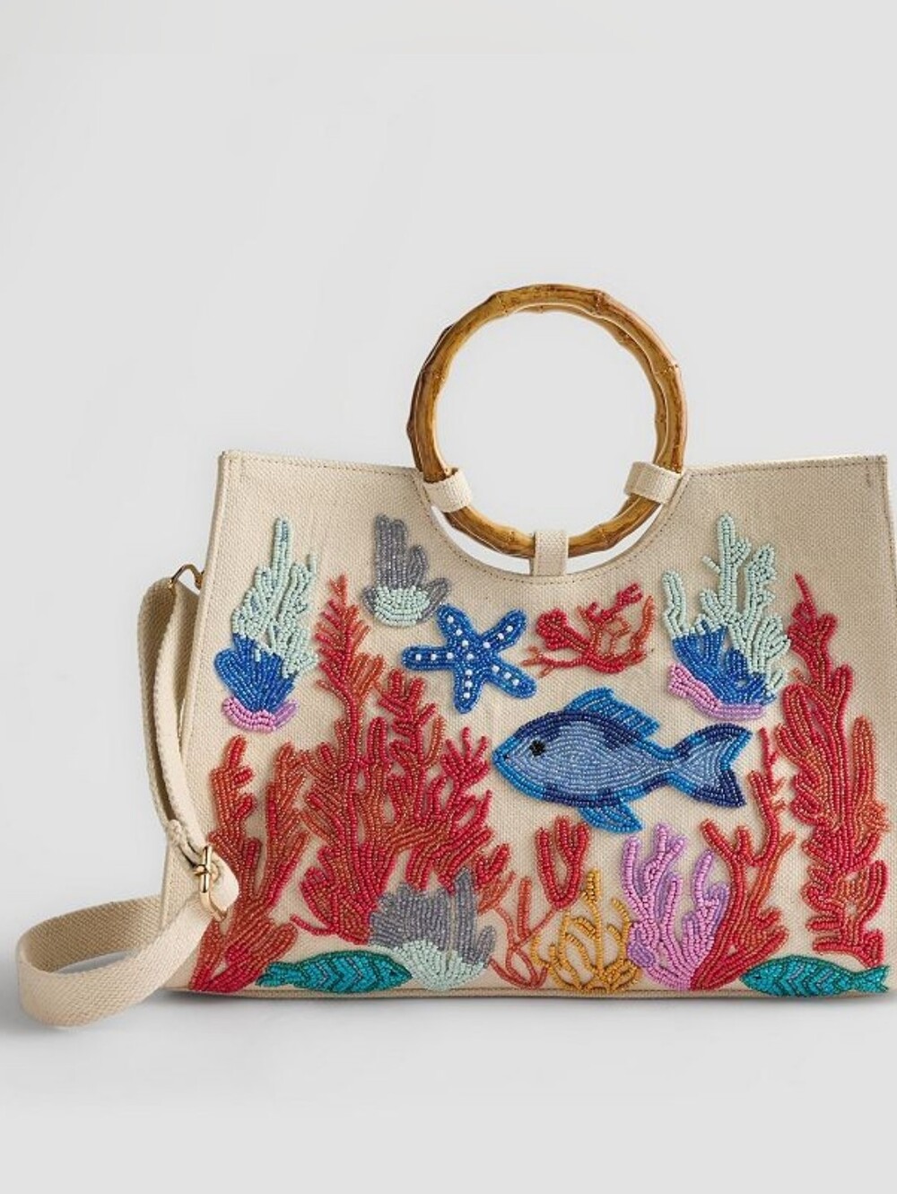 NEW Beaded Sealife Tote Handbag
